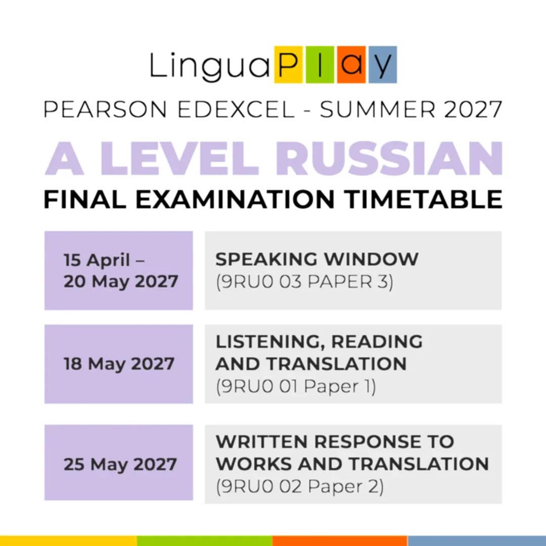 A Level Russian exam dates Summer 2027